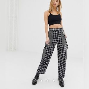 The Ragged Priest Mixed Check Plaid Cropped Protest Pants Black White Small